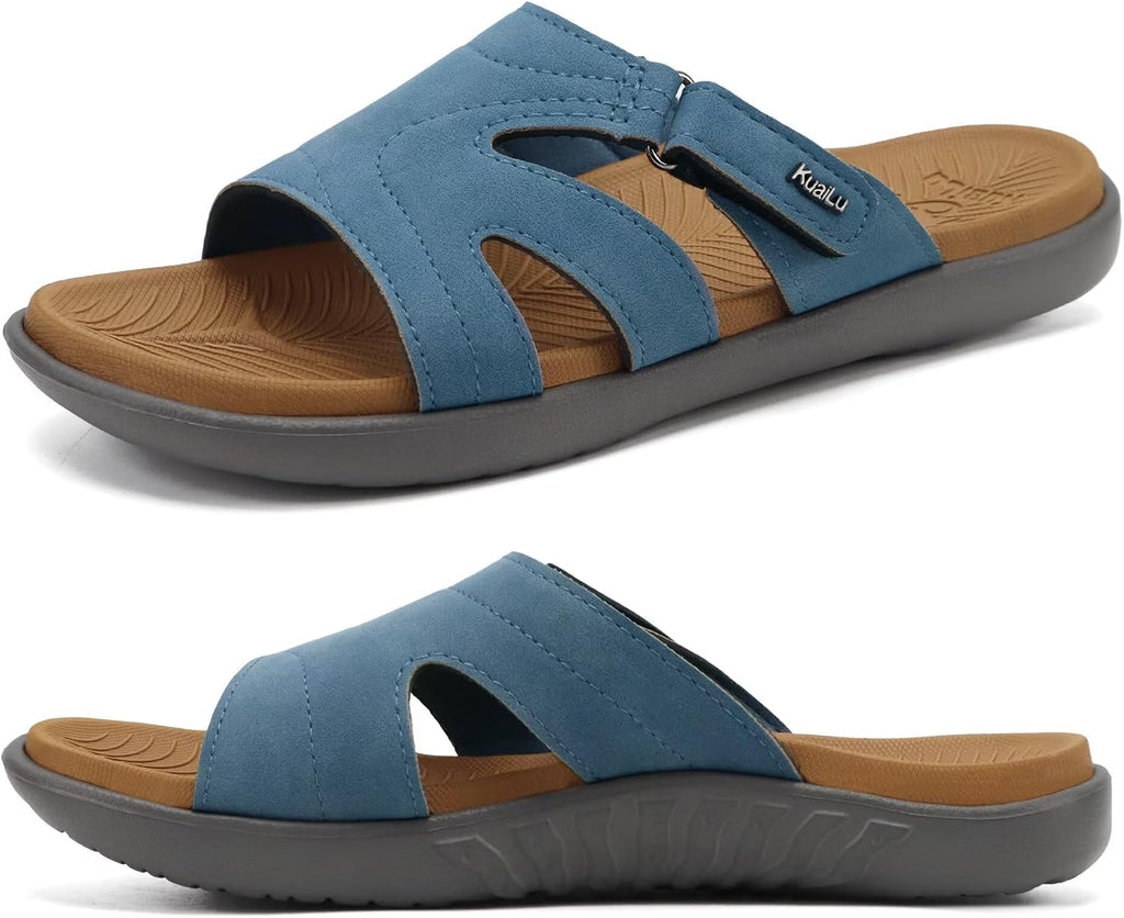 Women's Thick Cushioned Slide Sandals - Orthotic Yoga Mat Footbed with Arch Support for Walking - White