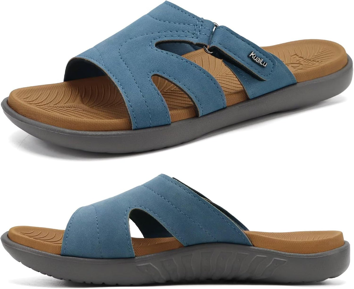 Women's Thick Cushioned Slide Sandals - Orthotic Yoga Mat Footbed with Arch Support for Walking - White