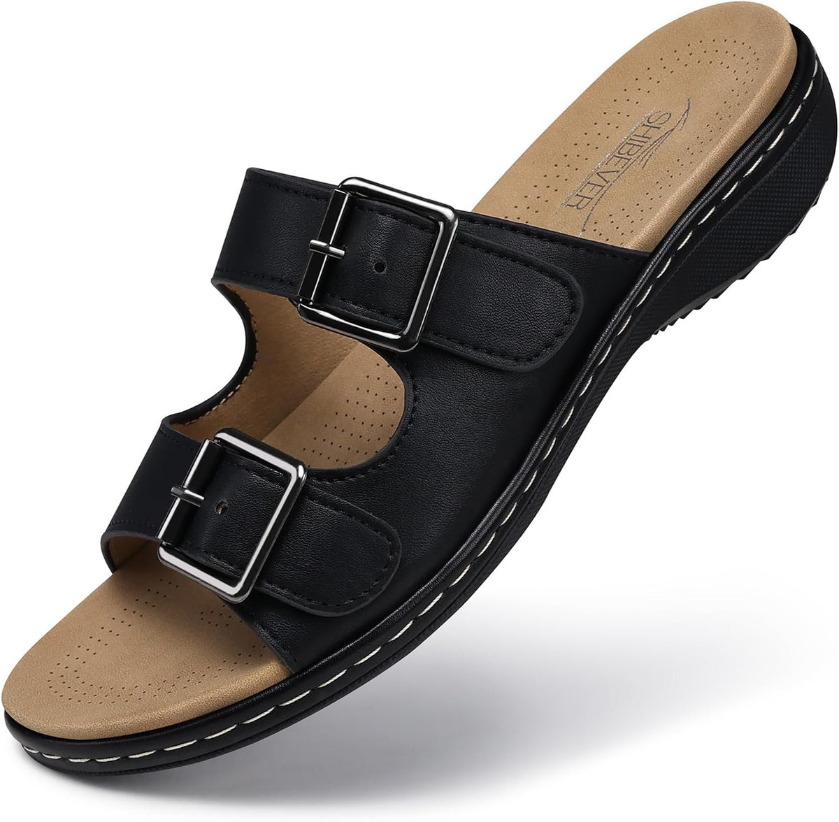 Women's Orthopedic Flat Sandals - Arch Support Footbed with Adjustable Straps for Wide Feet and Standing Days - 6