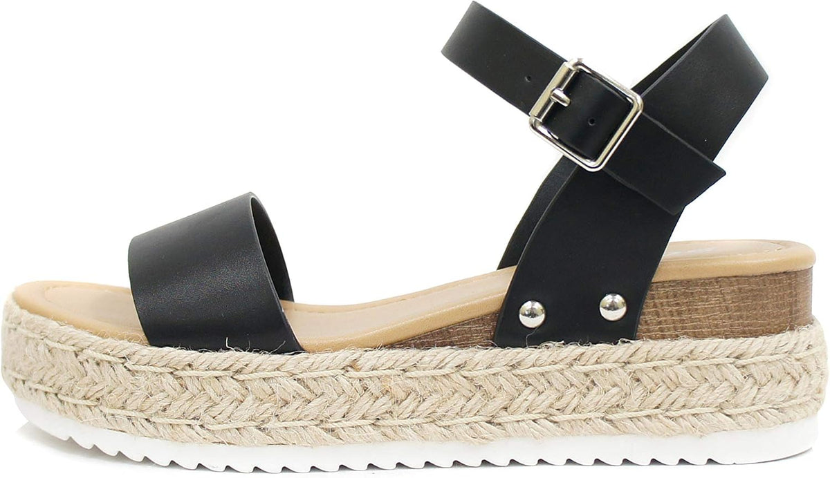 Women's Platform Espadrille Sandals - Open Toe with Ankle Strap and Jute Wrapped Sole for Summer - 10