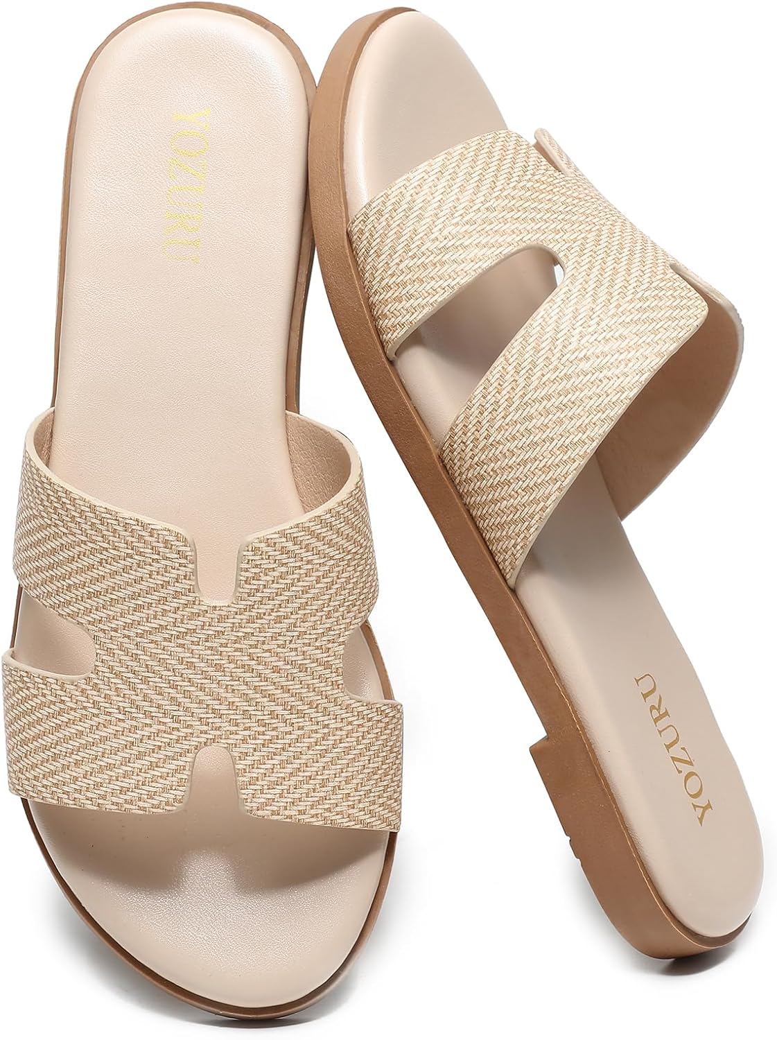 Women's Leather Flat Slide Sandals - Slip On Open Toe Pair for Office Days, Beach and Summer Vacations - 6