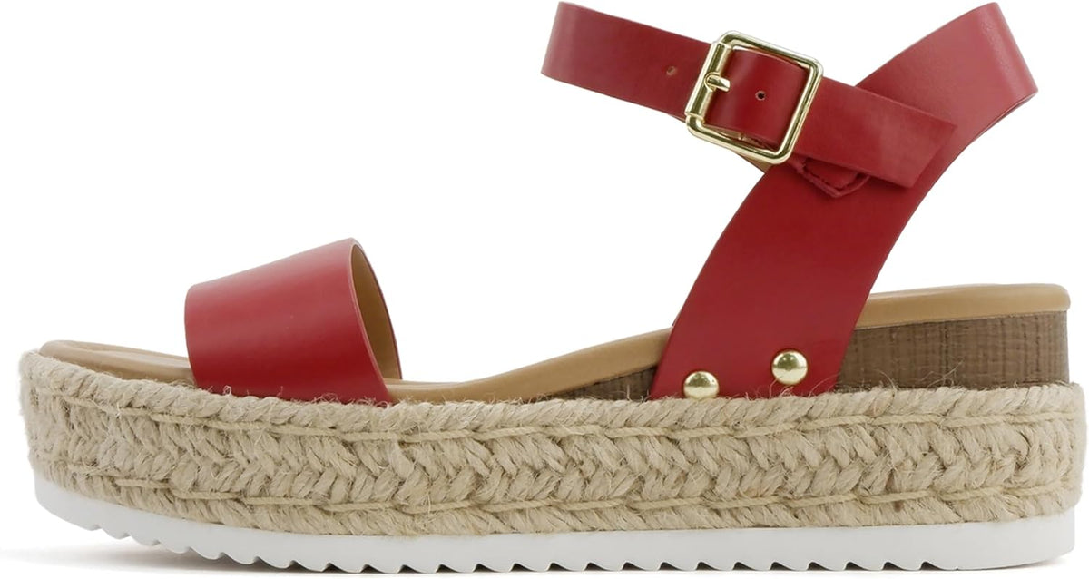 Women's Platform Espadrille Sandals - Open Toe with Ankle Strap and Jute Wrapped Sole for Summer - 8