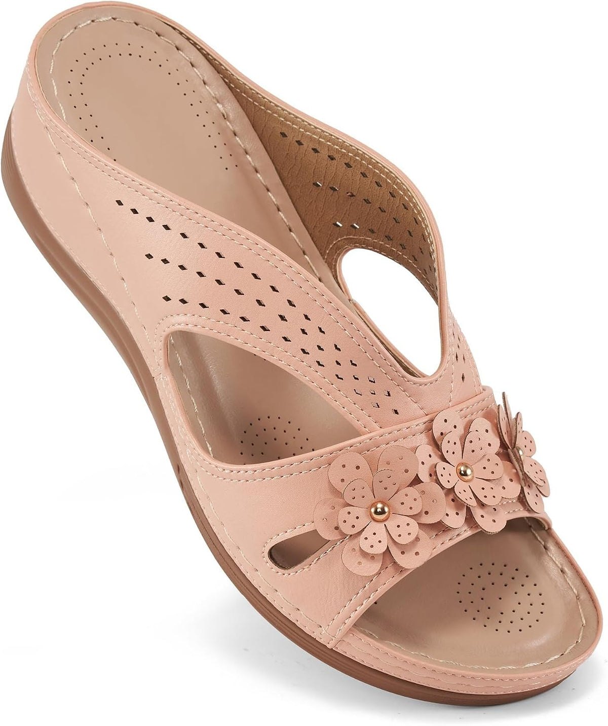 Women's Memory Foam Wedge Slide Sandals - Slip On Platform Sole with Wide Band for Dressy Summer Days - Black