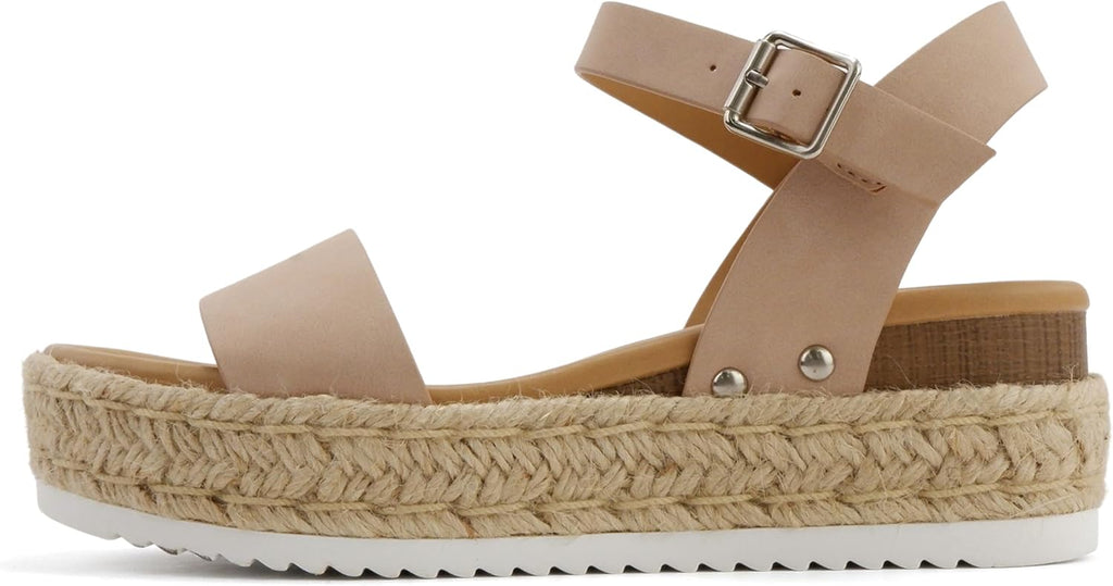 Women's Platform Espadrille Sandals - Open Toe with Ankle Strap and Jute Wrapped Sole for Summer - 7