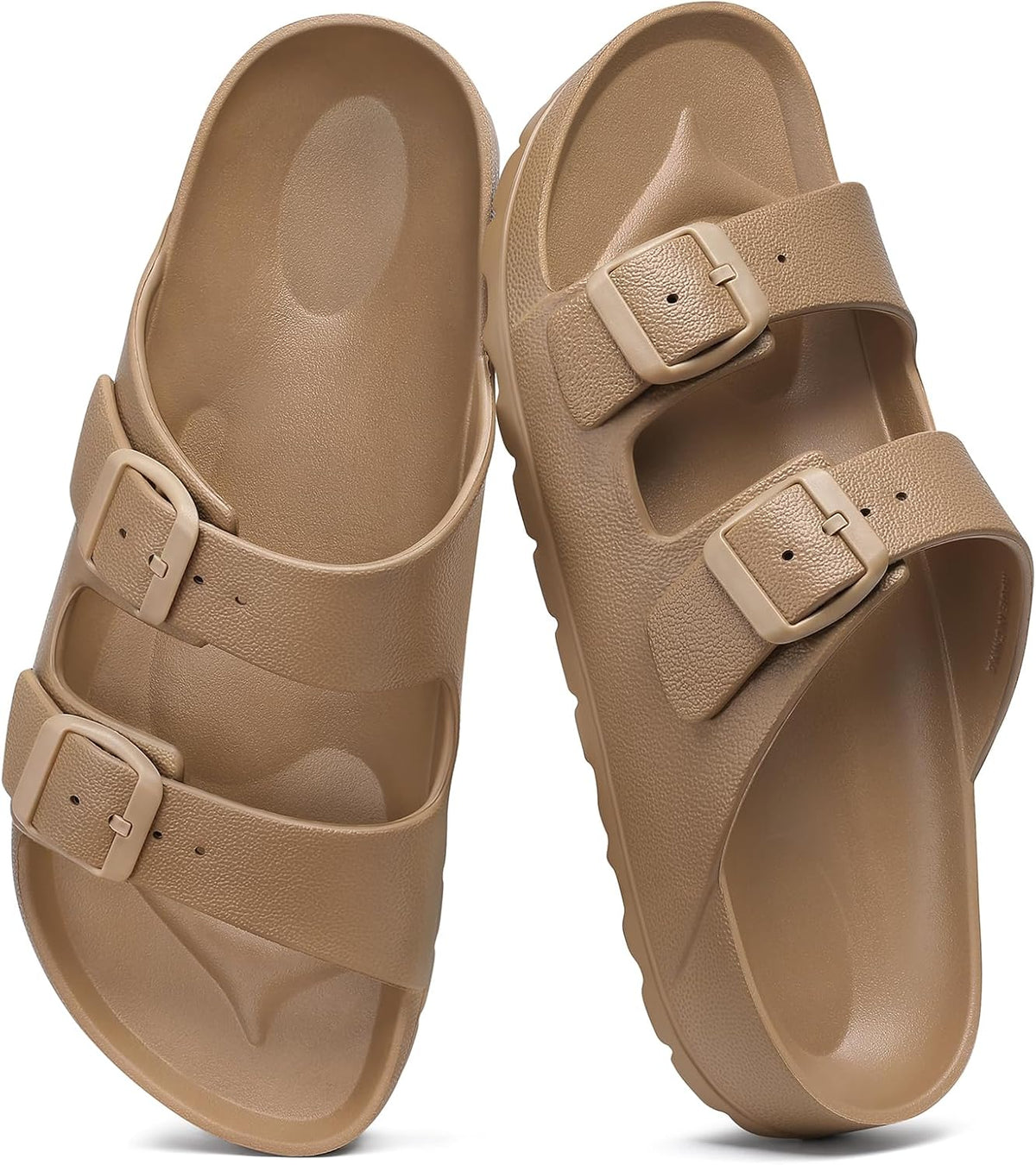 Women's EVA Beach Slide Sandals - Waterproof Double Buckle Straps with Medium Arch Support and Cushioned Sole - 6