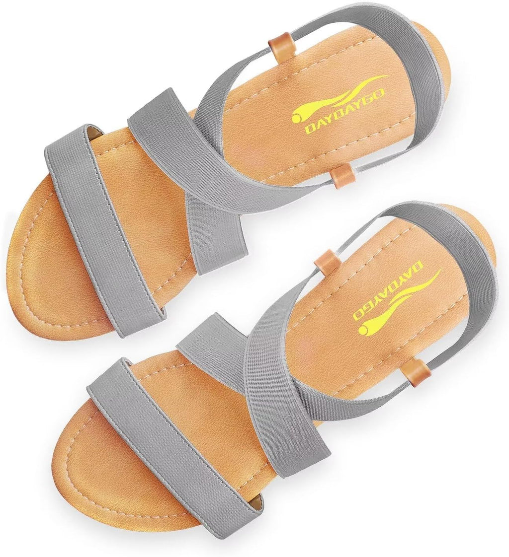 Women's Elastic Strap Flat Sandals - Stretch Ankle Band with Flat Sole for Everyday Summer Wear - 8