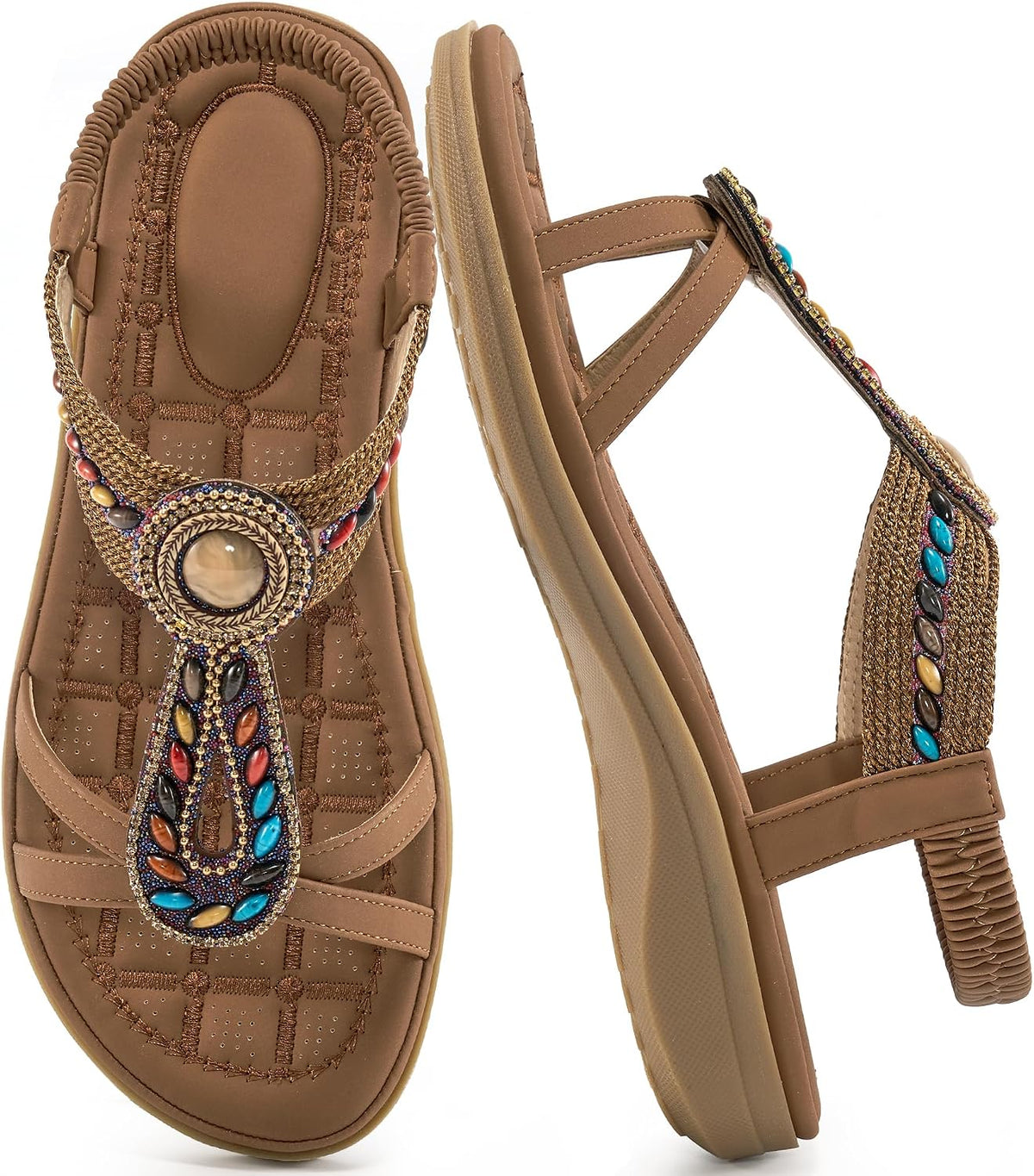 Women's Slip On Bohemian Flat Sandals - Woven Straps and Flat Sole for Dressy Summer Beach Walking - 6