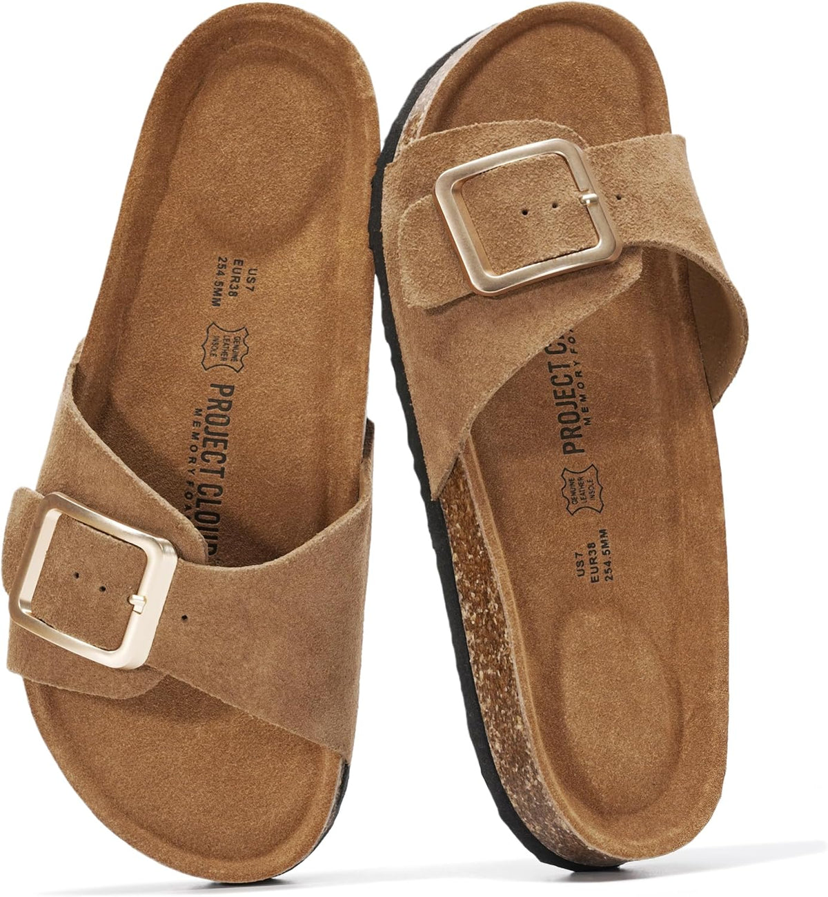 Women's Genuine Leather Slide Sandals - Memory Foam Insole and Buckle Strap for Everyday Summer Wear - 8