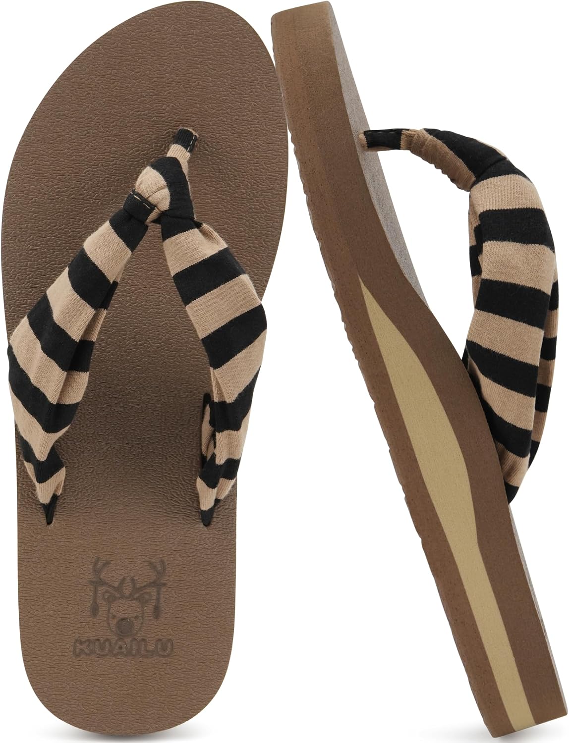 Women's Beach Thong Flip Flops - Yoga Mat Cushioned Footbed with Arch Support for Summer Walking - 6