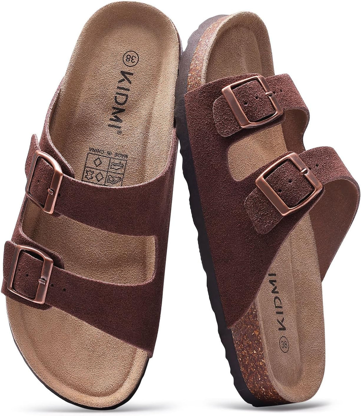 Cork Footbed Slide Sandals - Double Adjustable Buckle Straps with Mild Arch Support and Memory Foam Cushioning - 8 Women