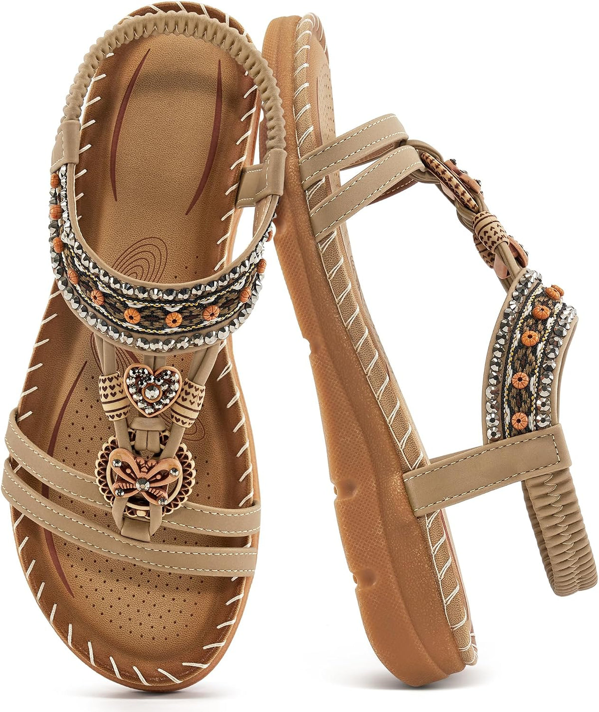 Women's Bohemian Flat Sandals - Ankle Strap and Cushioned Flat Sole for Outdoor Summer Walking - 6 (7)