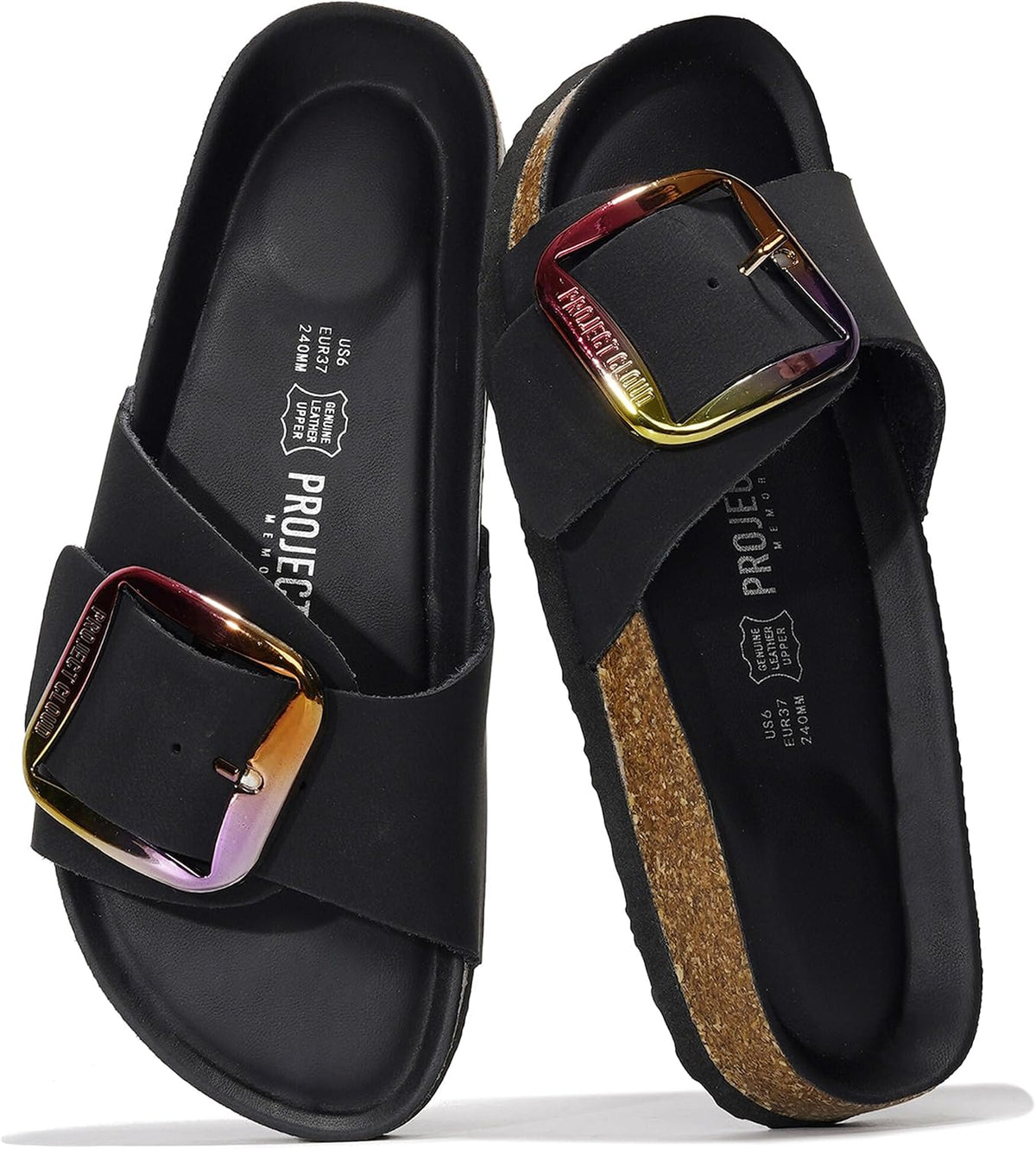 Women's Genuine Leather Slide Sandals - Memory Foam Insole and Buckle Strap for Everyday Summer Wear - 6 (27)