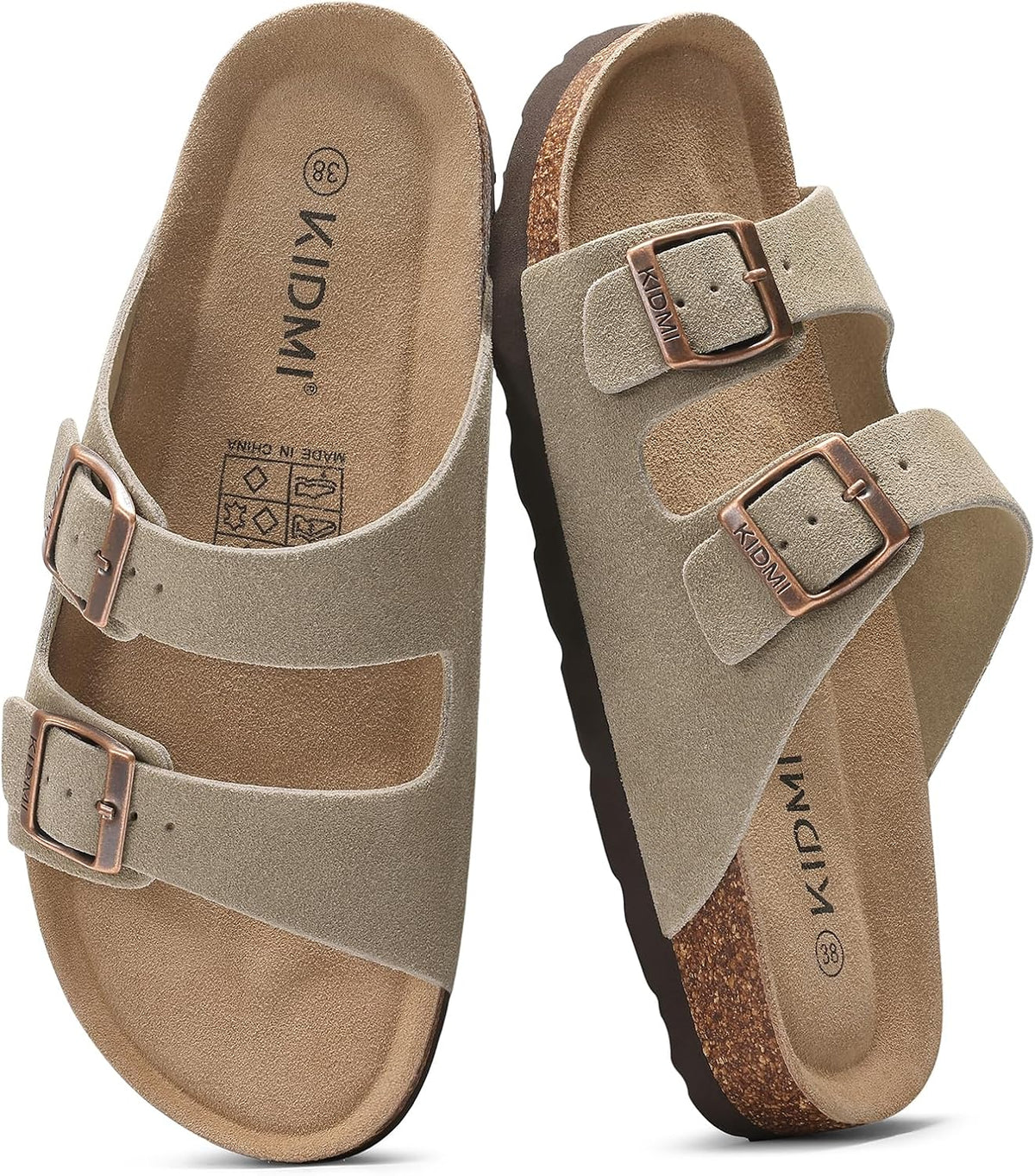 Cork Footbed Slide Sandals - Double Adjustable Buckle Straps with Mild Arch Support and Memory Foam Cushioning - 7.5 Wom