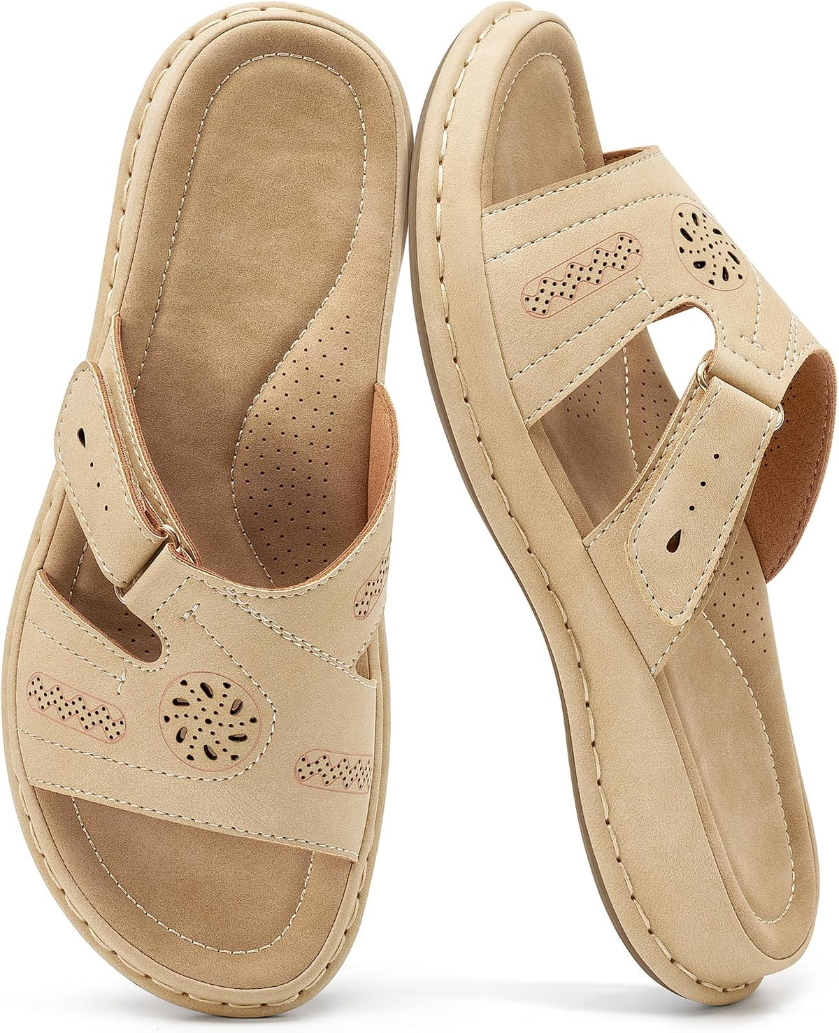Women's Adjustable Slide Sandals - Memory Foam Insole with Arch Support and Non Slip Rubber Outsole - 6