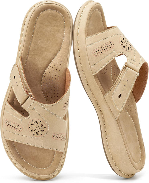 Women's Adjustable Slide Sandals - Memory Foam Insole with Arch Support and Non Slip Rubber Outsole - 6