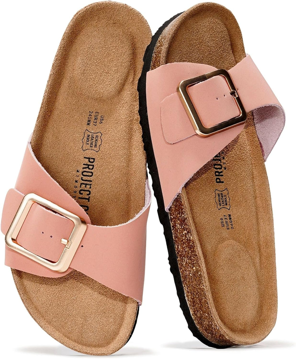 Women's Genuine Leather Slide Sandals - Memory Foam Insole and Buckle Strap for Everyday Summer Wear - 7