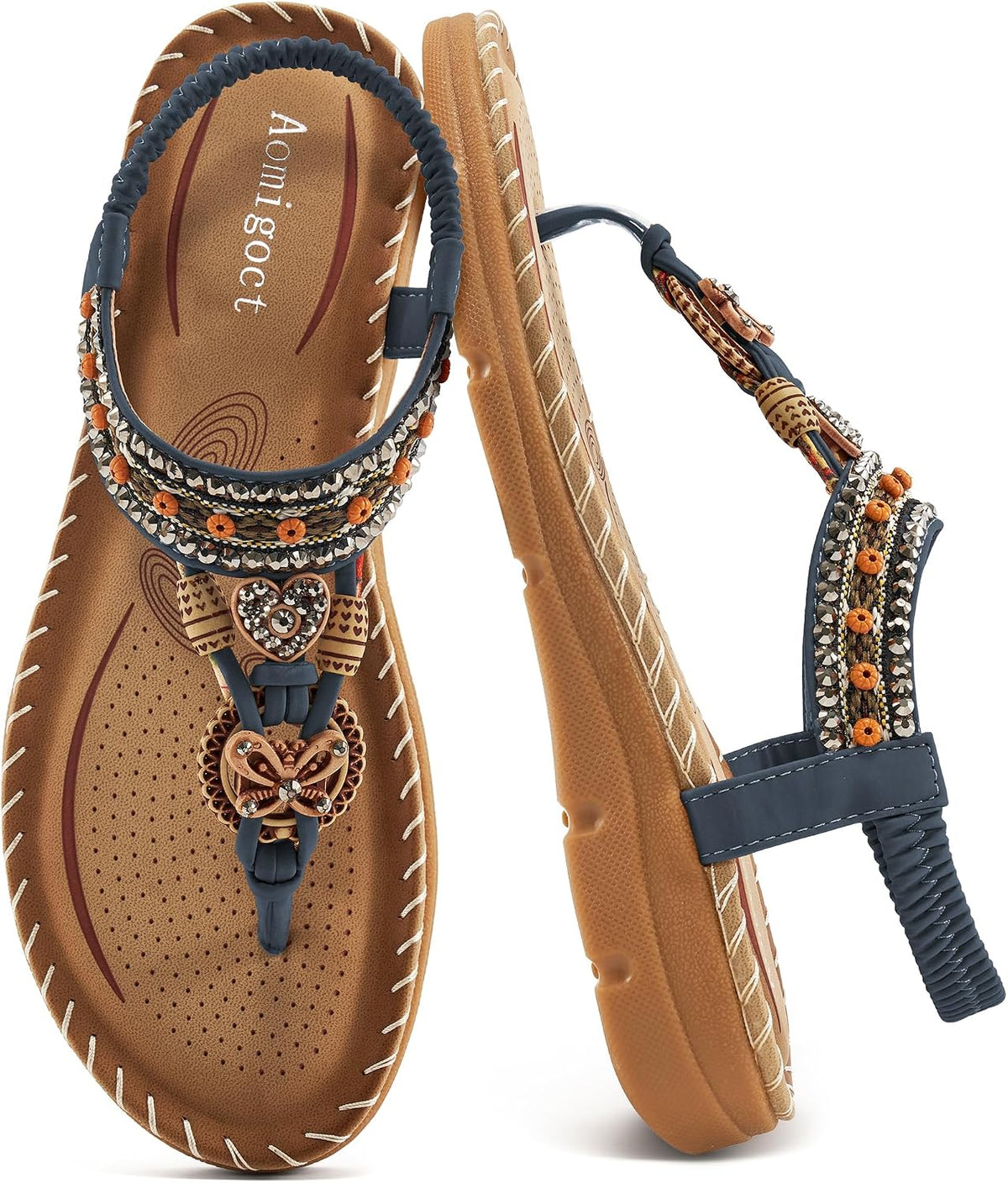 Women's Bohemian Flat Sandals - Ankle Strap and Cushioned Flat Sole for Outdoor Summer Walking - 6 (5)