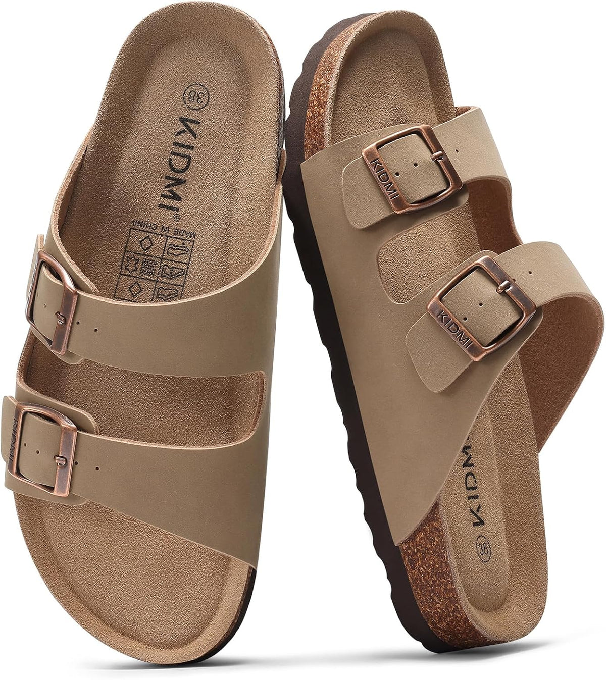Cork Footbed Slide Sandals - Double Adjustable Buckle Straps with Mild Arch Support and Memory Foam Cushioning - 8 Women