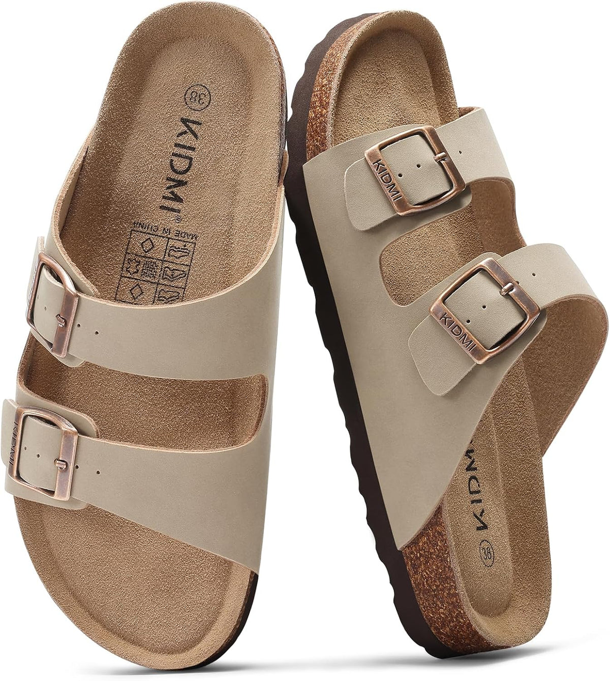 Cork Footbed Slide Sandals - Double Adjustable Buckle Straps with Mild Arch Support and Memory Foam Cushioning - 7.5 Wom