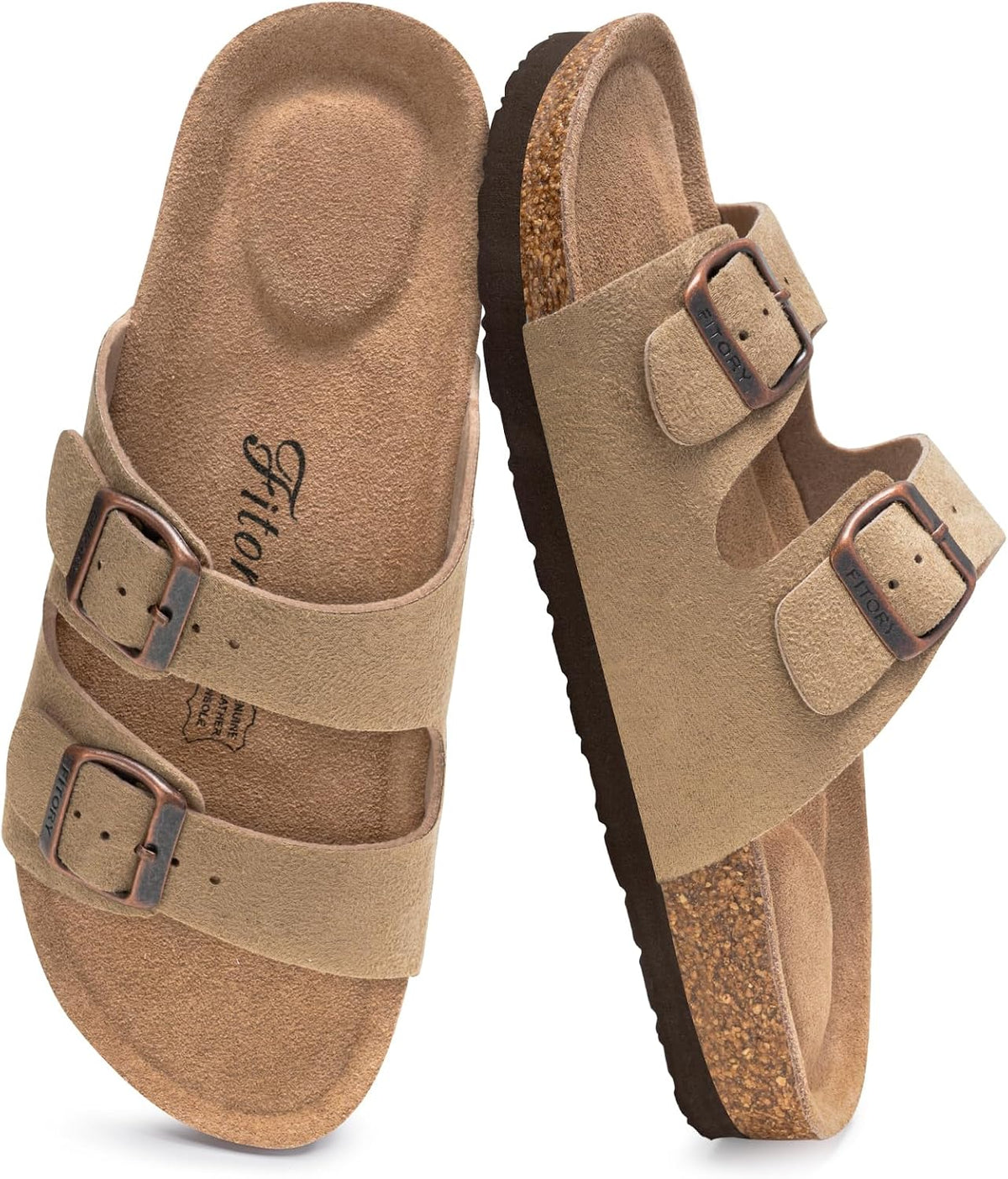 Women's Cork Footbed Slide Sandals - Open Toe with Adjustable Buckle Straps and Built In Arch Support - 6