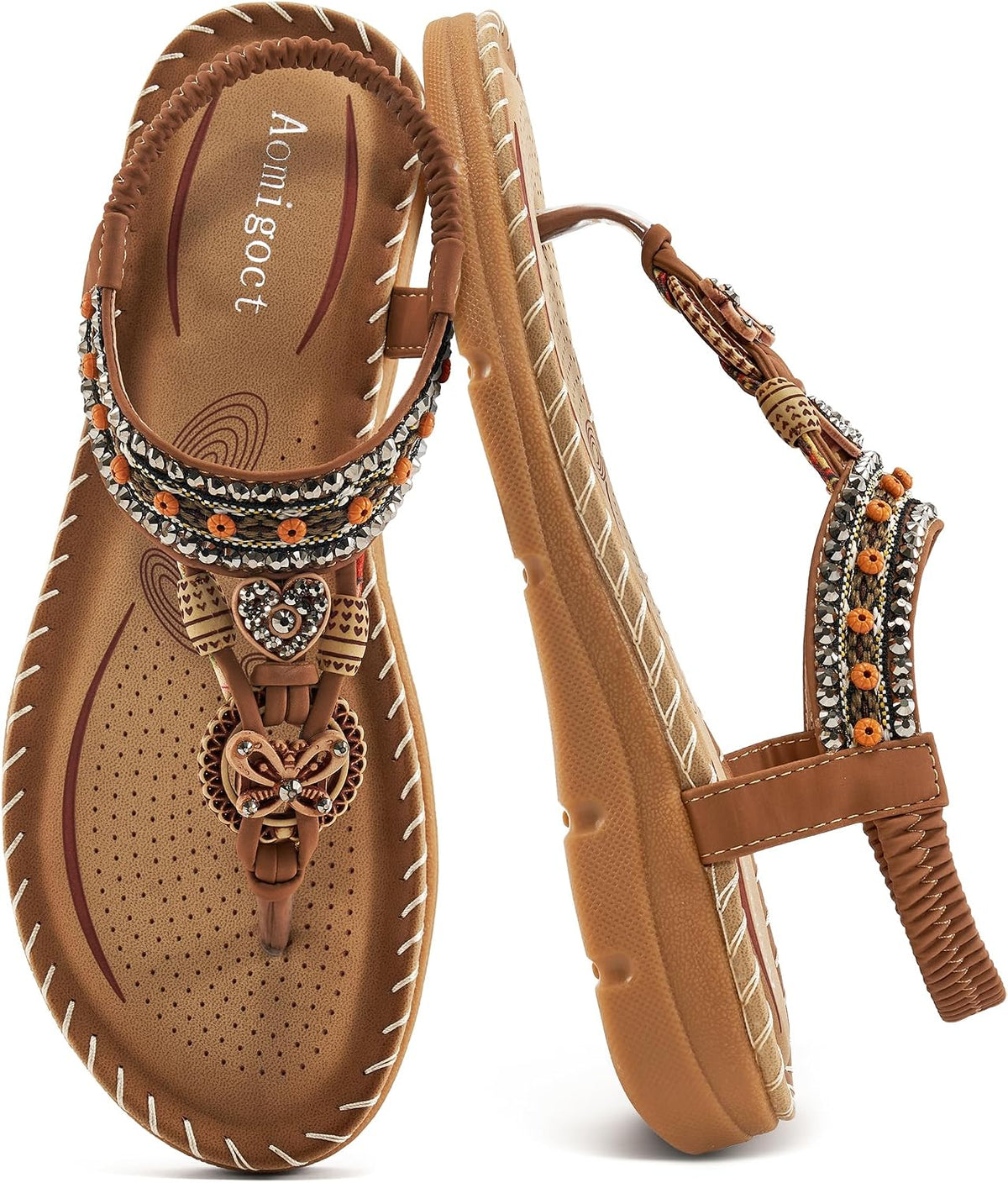 Women's Bohemian Flat Sandals - Ankle Strap and Cushioned Flat Sole for Outdoor Summer Walking - 6