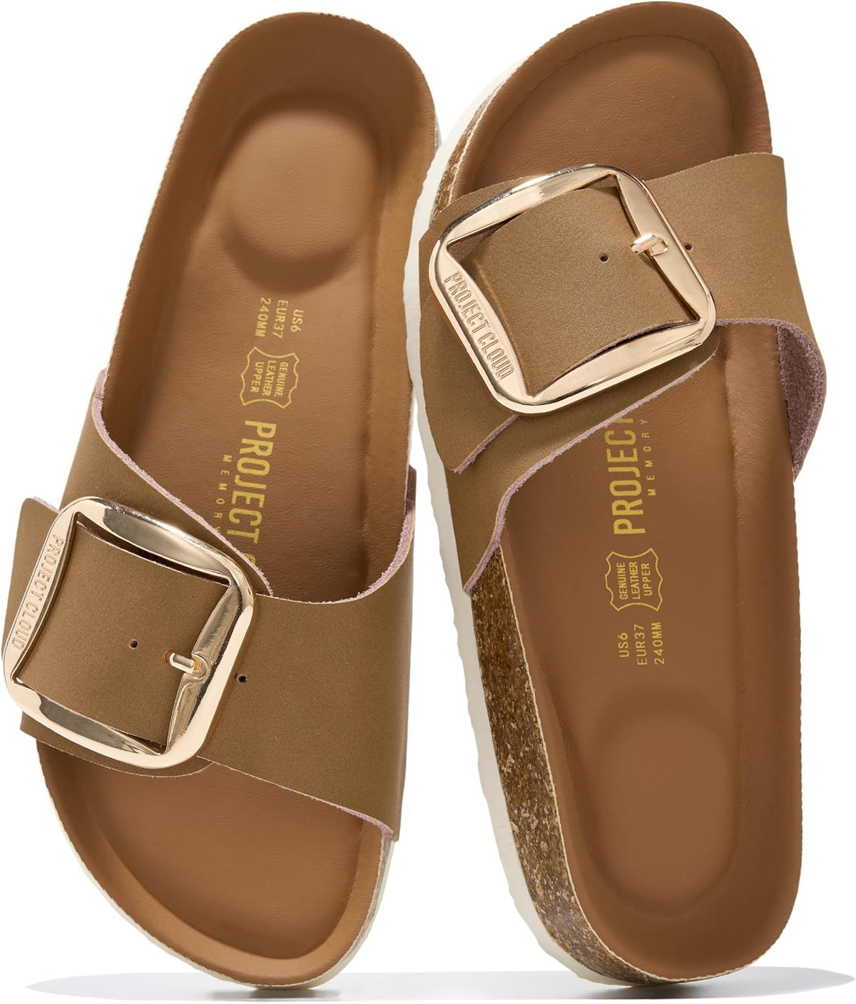Women's Genuine Leather Slide Sandals - Memory Foam Insole and Buckle Strap for Everyday Summer Wear - 10