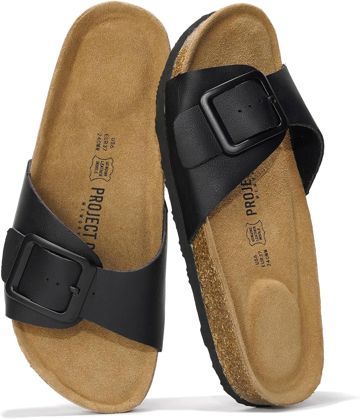 Women's Genuine Leather Slide Sandals - Memory Foam Insole and Buckle Strap for Everyday Summer Wear - 6