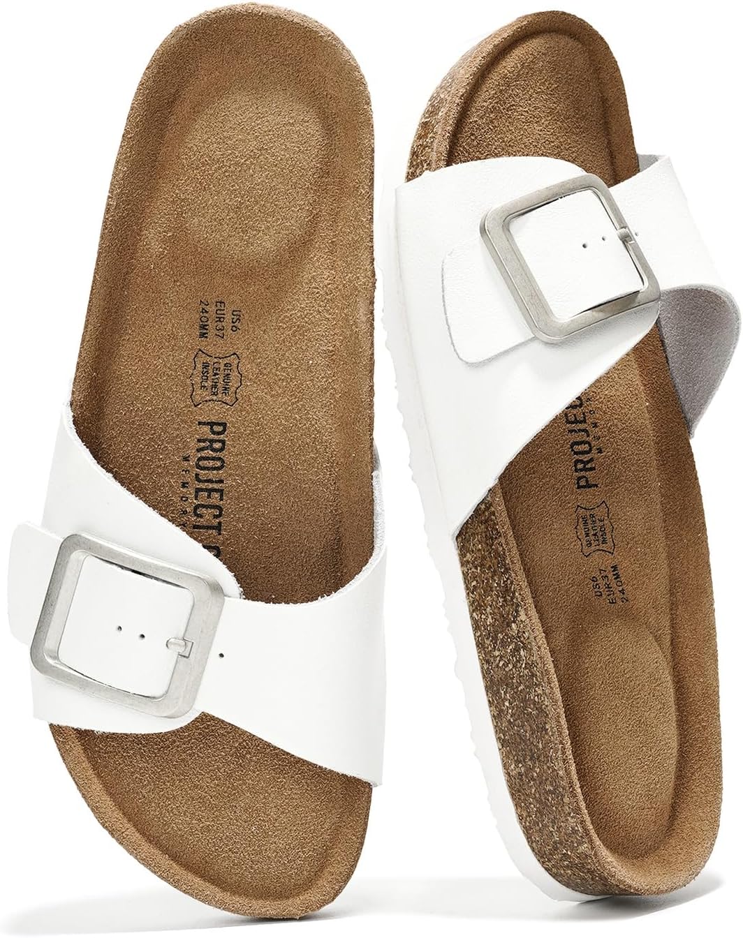 Women's Genuine Leather Slide Sandals - Memory Foam Insole and Buckle Strap for Everyday Summer Wear - 9