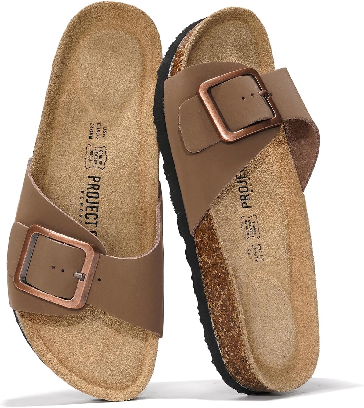 Women's Genuine Leather Slide Sandals - Memory Foam Insole and Buckle Strap for Everyday Summer Wear - 7