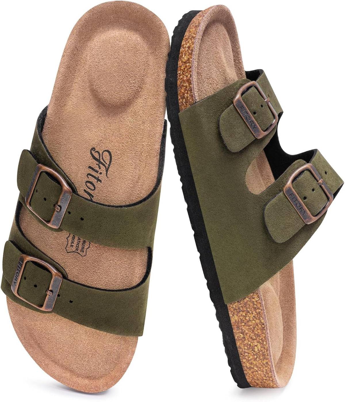 Women's Cork Footbed Slide Sandals - Open Toe with Adjustable Buckle Straps and Built In Arch Support - 7