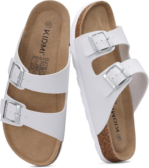 Cork Footbed Slide Sandals - Double Adjustable Buckle Straps with Mild Arch Support and Memory Foam Cushioning - 7.5 Wom