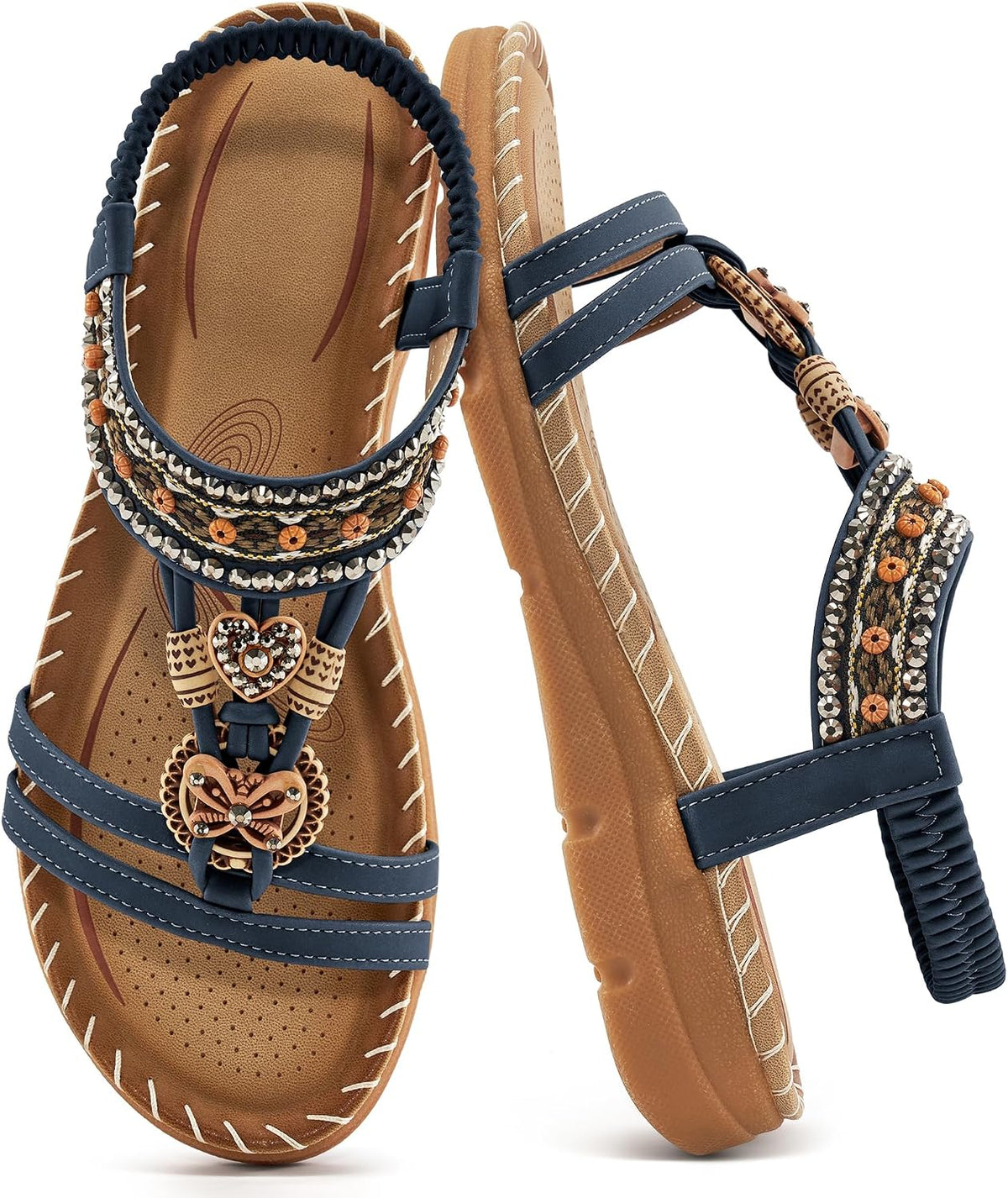 Women's Bohemian Flat Sandals - Ankle Strap and Cushioned Flat Sole for Outdoor Summer Walking - 6 (8)