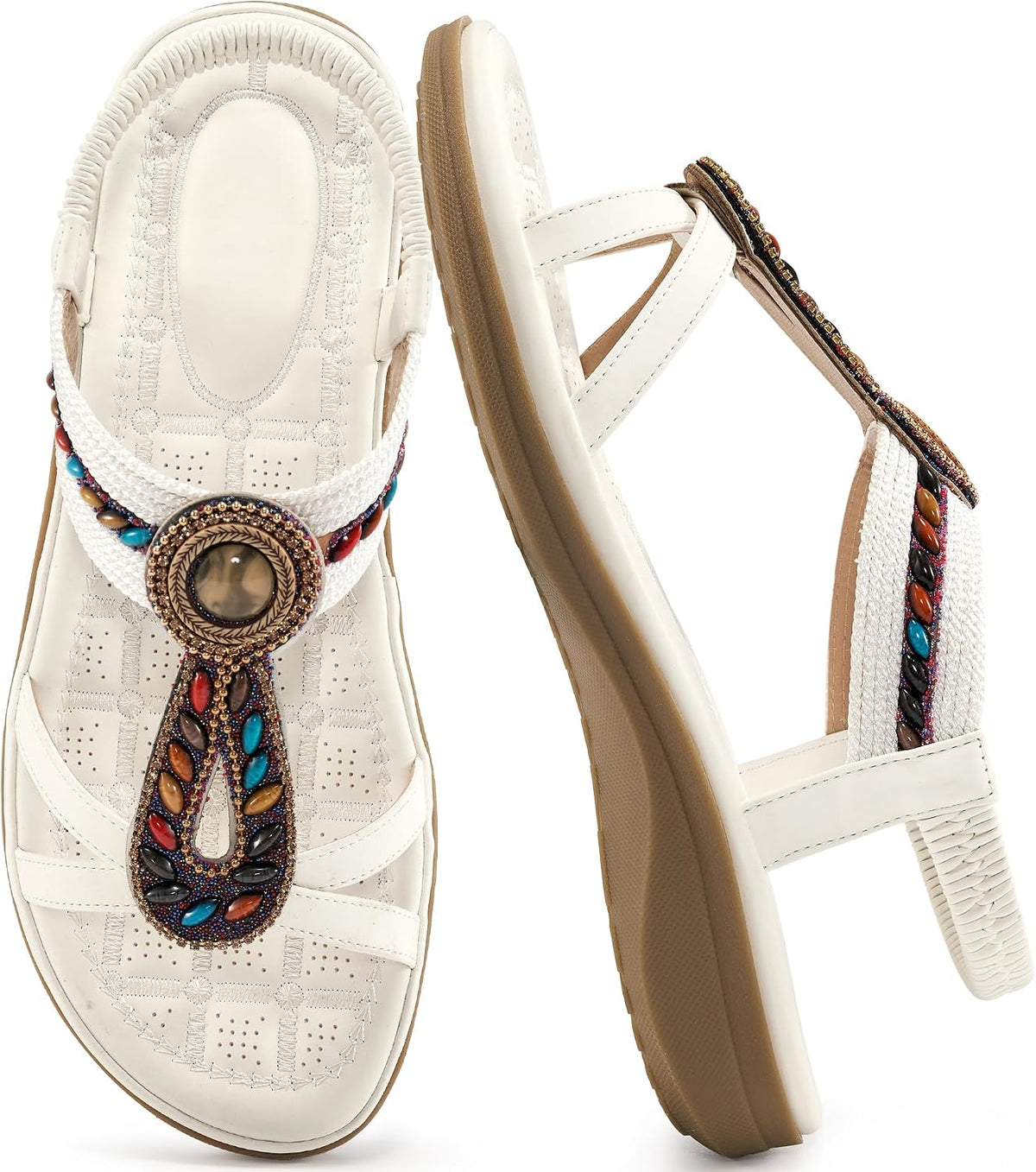 Women's Slip On Bohemian Flat Sandals - Woven Straps and Flat Sole for Dressy Summer Beach Walking - 6