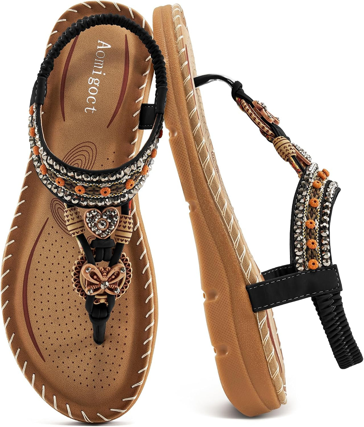 Women's Bohemian Flat Sandals - Ankle Strap and Cushioned Flat Sole for Outdoor Summer Walking - 6