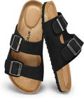 Women's Cork Footbed Flat Slide Sandals - Two Adjustable Buckle Straps and Lightweight Sole for Summer - 6