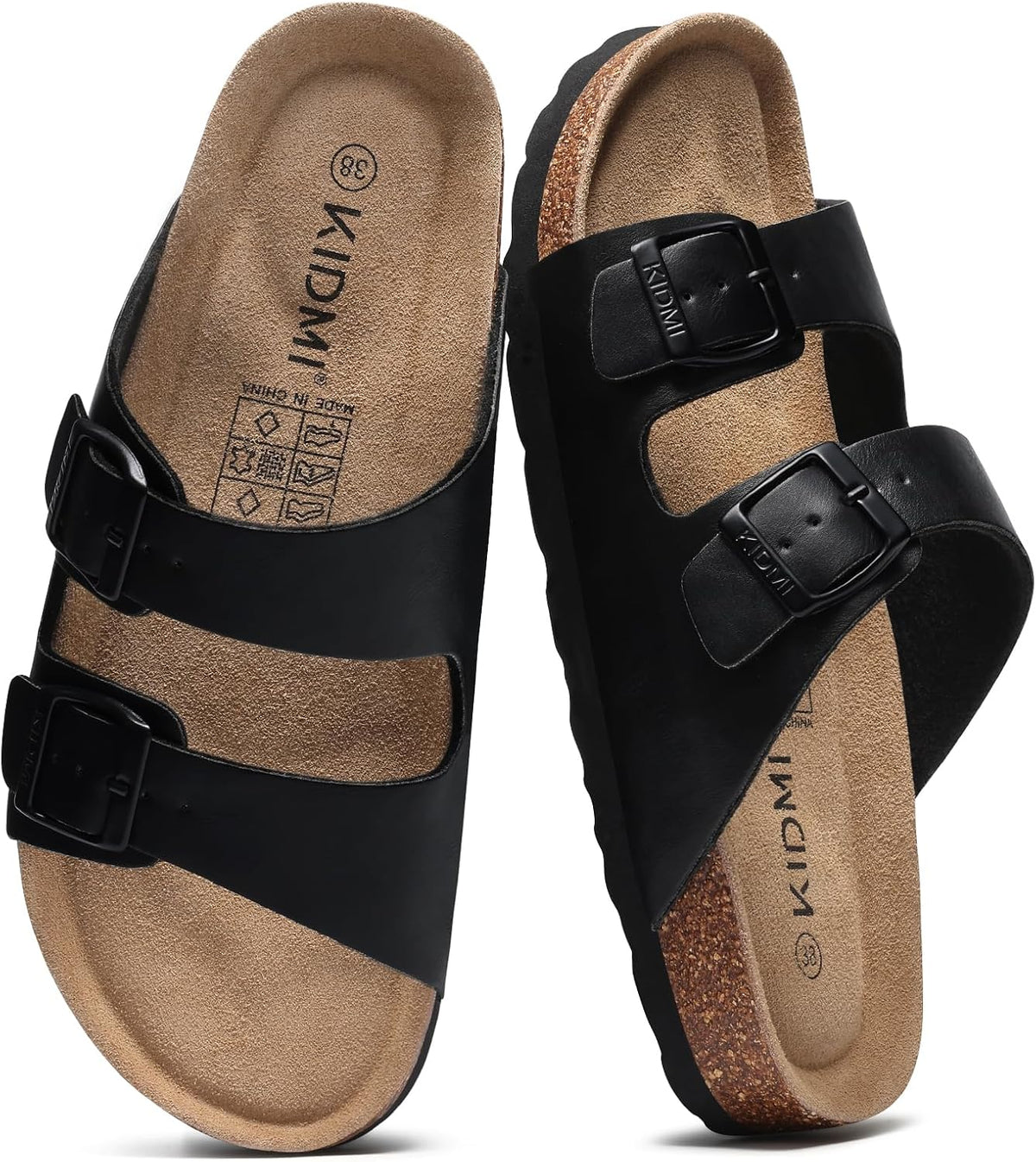 Cork Footbed Slide Sandals - Double Adjustable Buckle Straps with Mild Arch Support and Memory Foam Cushioning - 7.5 Wom