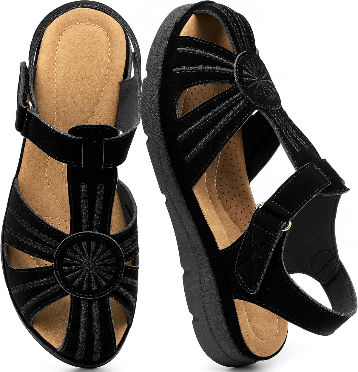 Women's Closed Toe Fisherman Flat Sandals - Adjustable Ankle Strap with Cushioned Footbed for Casual Walking - 6