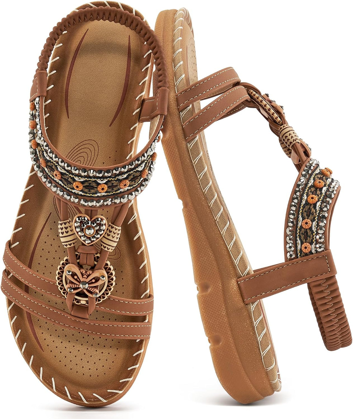 Women's Bohemian Flat Sandals - Ankle Strap and Cushioned Flat Sole for Outdoor Summer Walking - 6 (6)