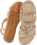 Women's Casual Flat Sandals - Bohemian Woven Vamp with Stretch Ankle Strap for Summer Walking - 6
