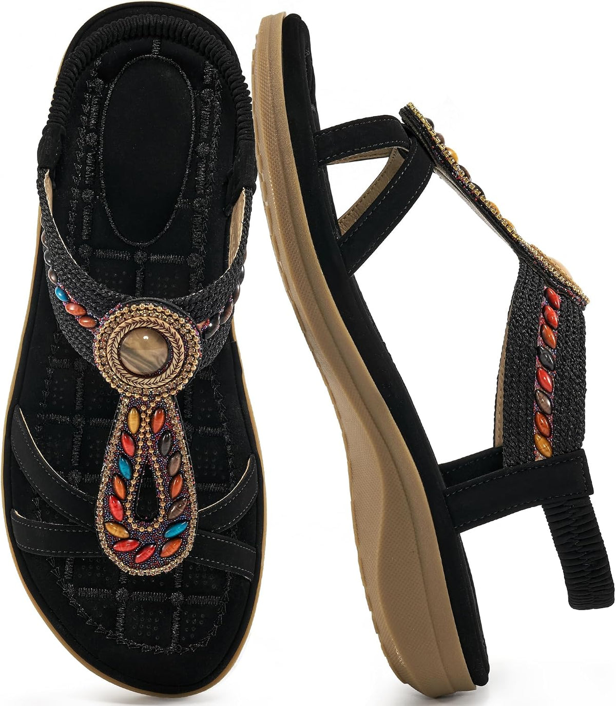 Women's Slip On Bohemian Flat Sandals - Woven Straps and Flat Sole for Dressy Summer Beach Walking - 6