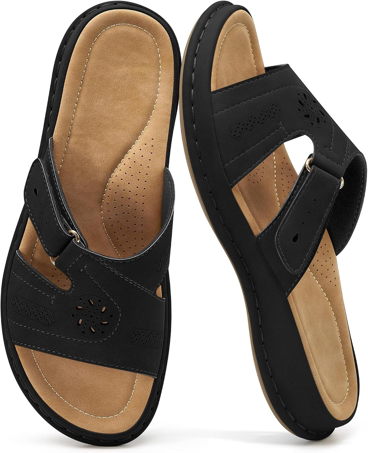 Women's Adjustable Slide Sandals - Memory Foam Insole with Arch Support and Non Slip Rubber Outsole - 7
