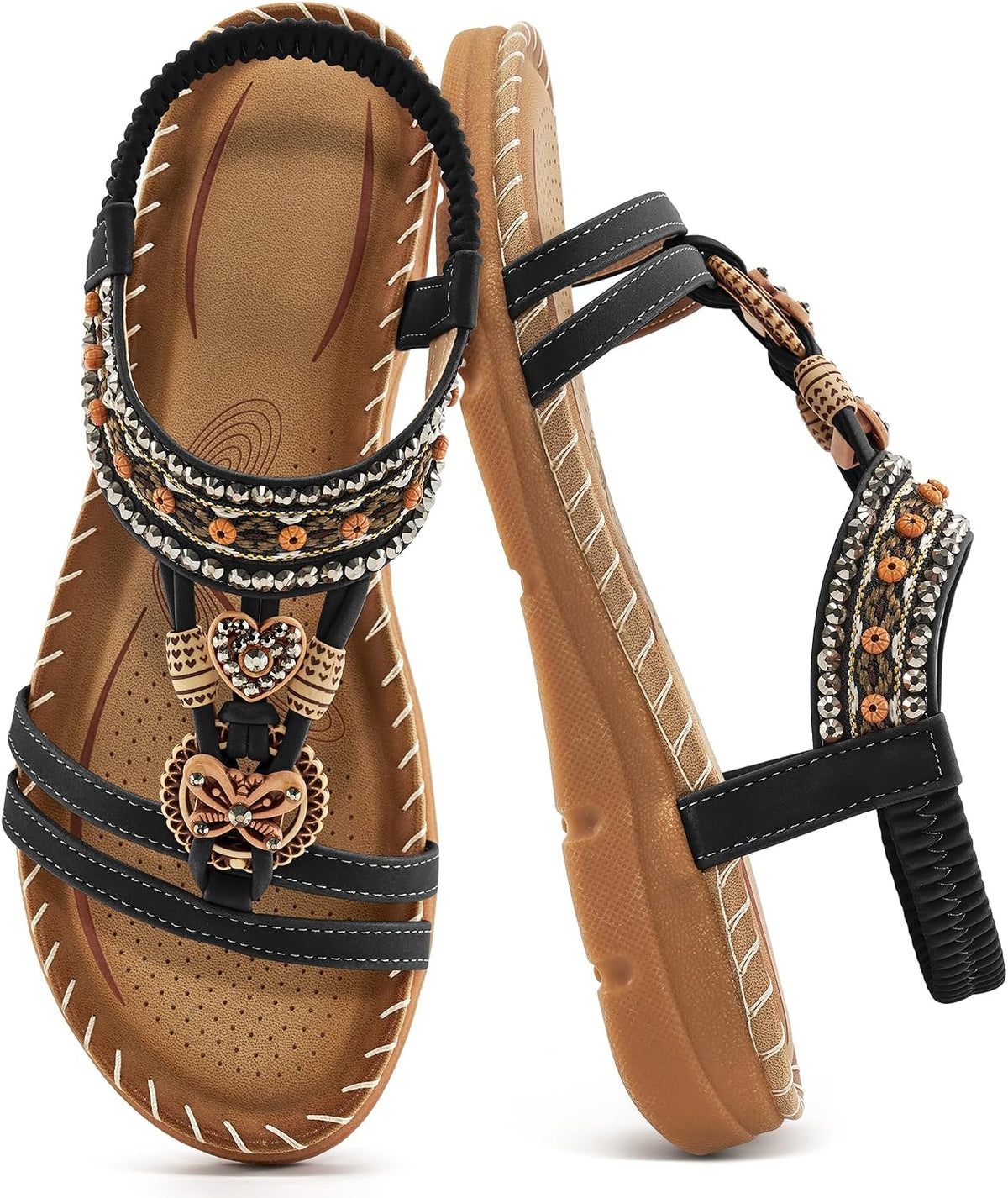 Women's Bohemian Flat Sandals - Ankle Strap and Cushioned Flat Sole for Outdoor Summer Walking - 6