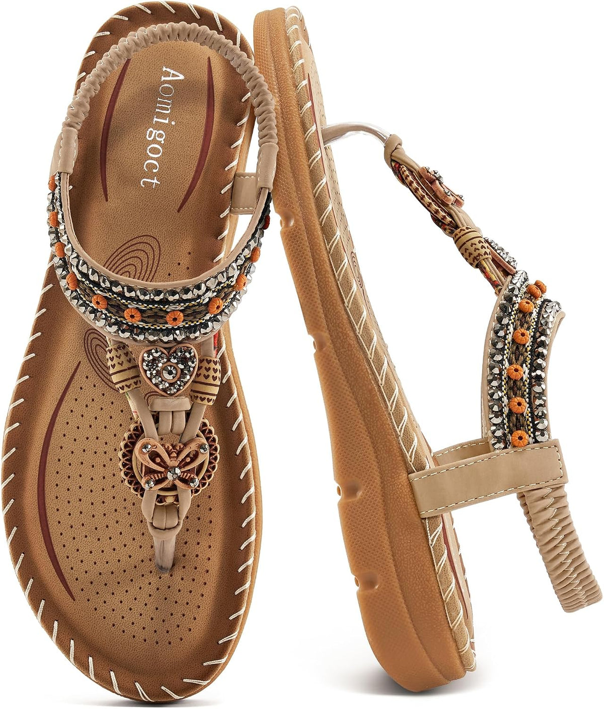 Women's Bohemian Flat Sandals - Ankle Strap and Cushioned Flat Sole for Outdoor Summer Walking - 6