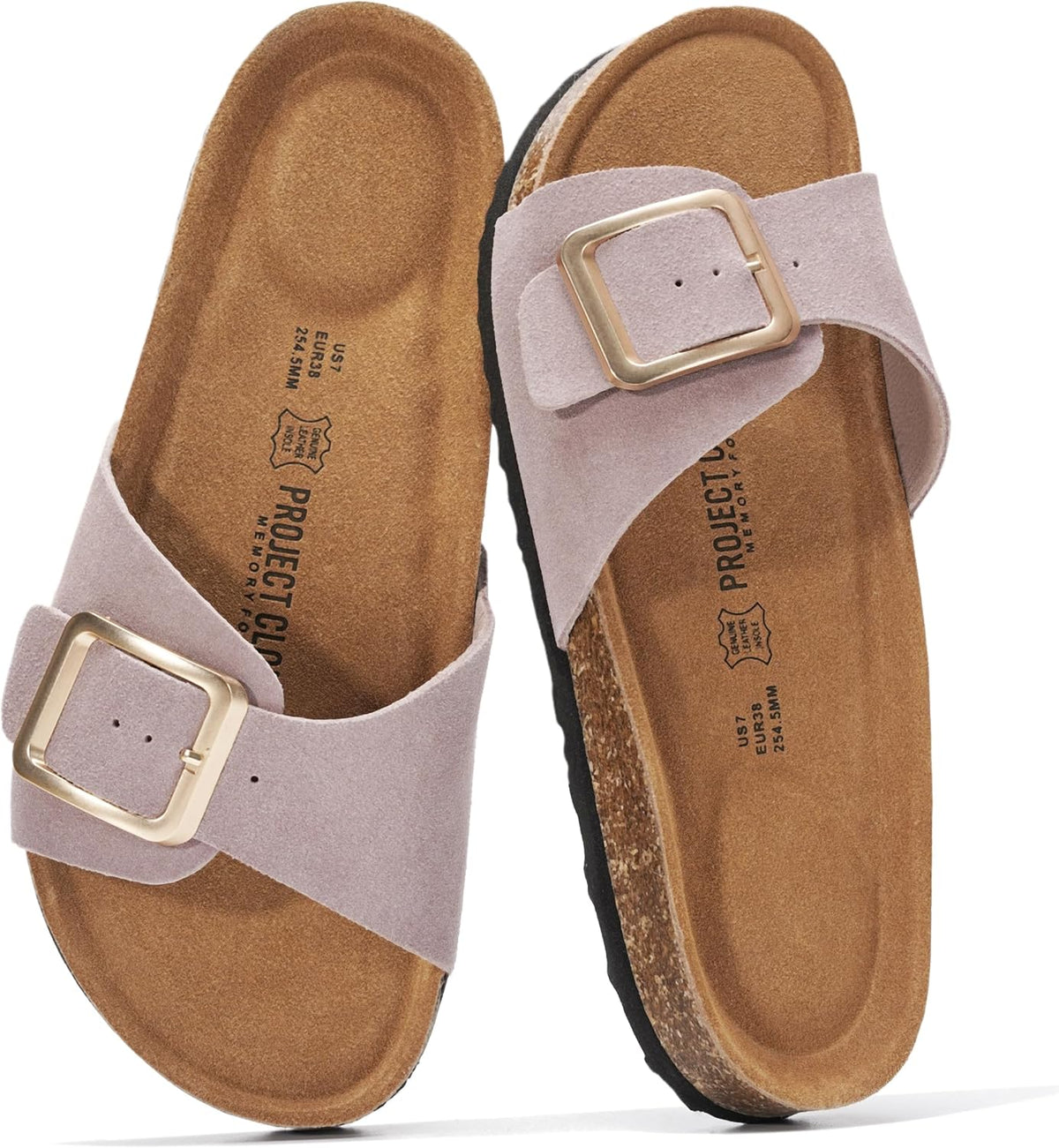Women's Genuine Leather Slide Sandals - Memory Foam Insole and Buckle Strap for Everyday Summer Wear - 7