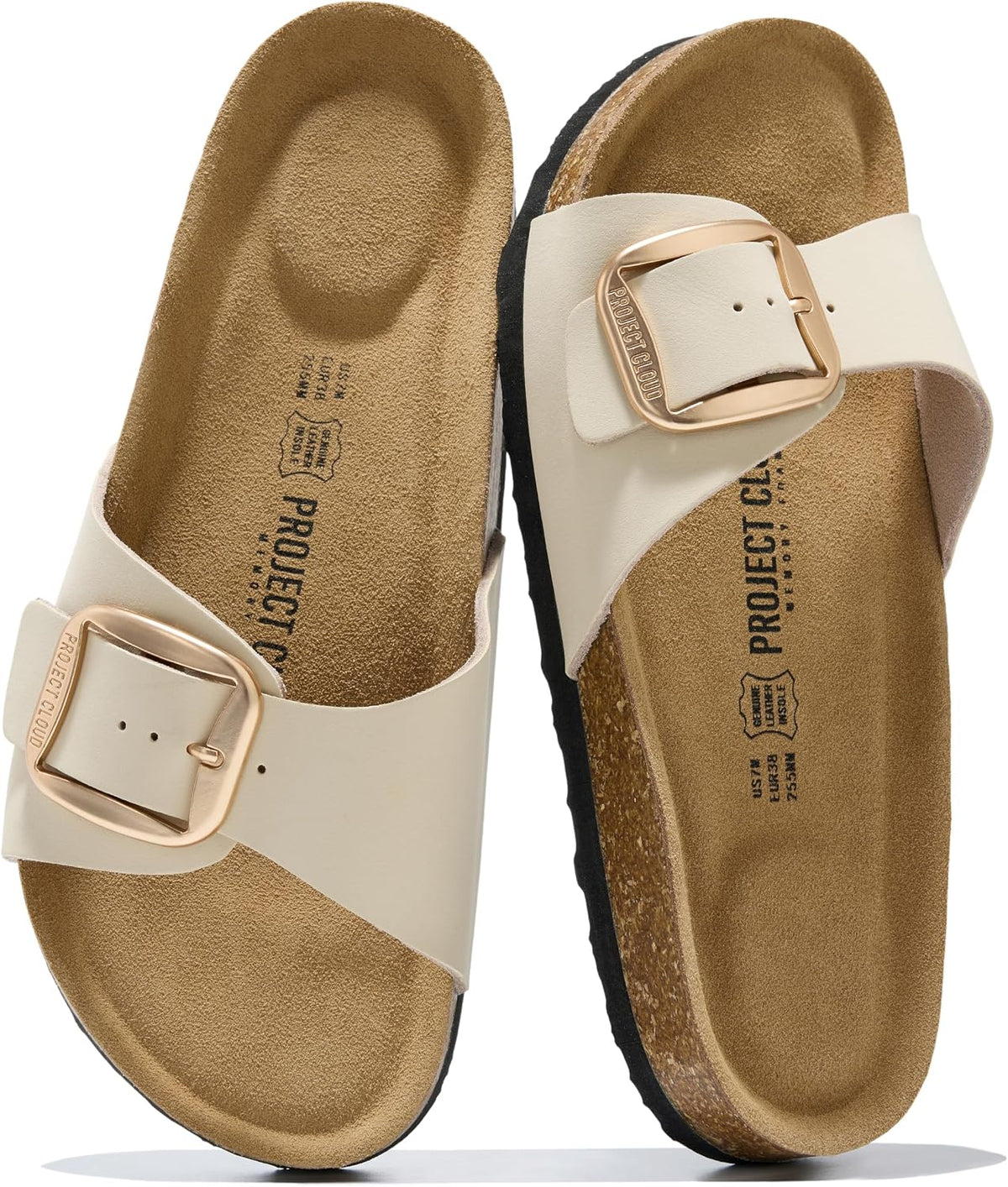 Women's Genuine Leather Slide Sandals - Memory Foam Insole and Buckle Strap for Everyday Summer Wear - 6