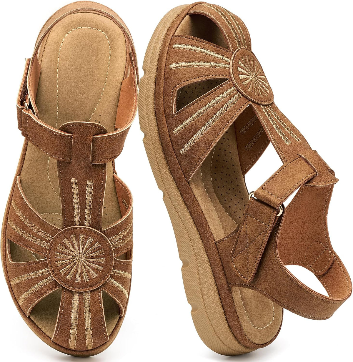 Women's Closed Toe Fisherman Flat Sandals - Adjustable Ankle Strap with Cushioned Footbed for Casual Walking - 6