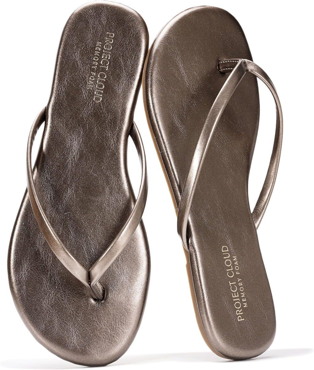 Women's Memory Foam Flip Flops - Lightweight Thong Sandals with Non Slip Sole for Everyday Beach Wear - 8