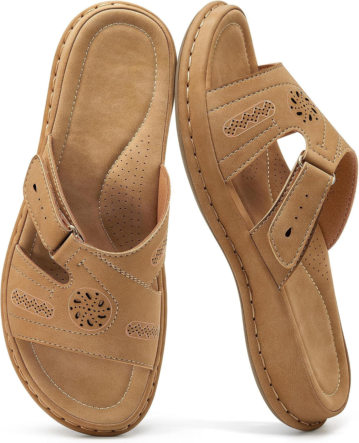 Women's Adjustable Slide Sandals - Memory Foam Insole with Arch Support and Non Slip Rubber Outsole - 6