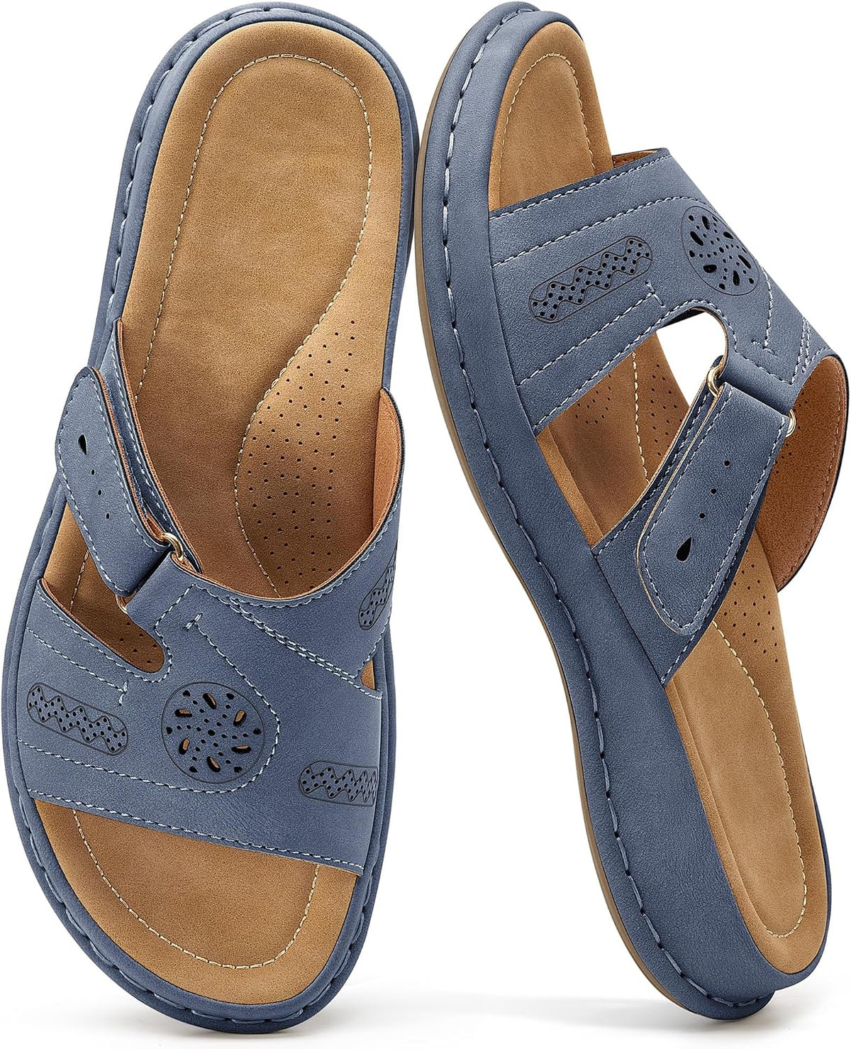 Women's Adjustable Slide Sandals - Memory Foam Insole with Arch Support and Non Slip Rubber Outsole - 6