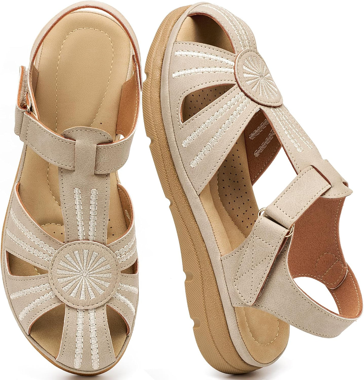 Women's Closed Toe Fisherman Flat Sandals - Adjustable Ankle Strap with Cushioned Footbed for Casual Walking - 6